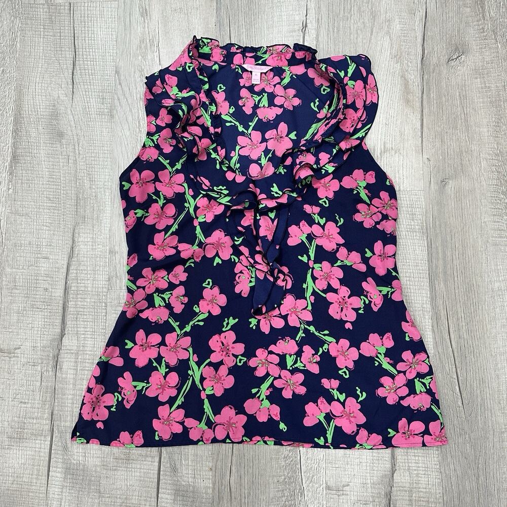 Lilly Pulitzer Allison Ruffle Womens XL Multi-Color Floral Sleeveless Tank Top